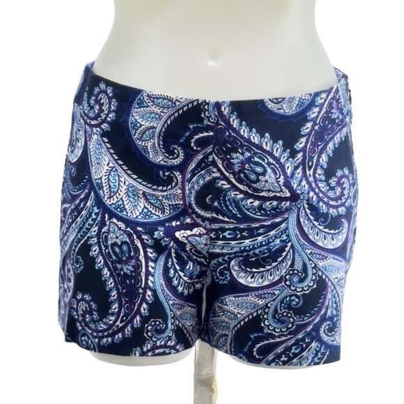 BANANA REPUBLIC Womens Shorts Blue Paisley Cotton Stretch Band-less Waist Size 4 - Picture 1 of 9